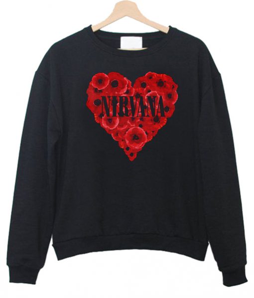 nirvana rose heart sweatshirt