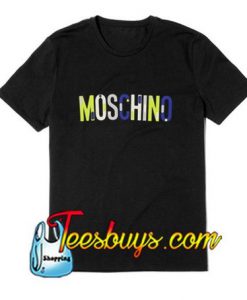 Black Moschino Top Blue And Yellow Logo T-Shirt