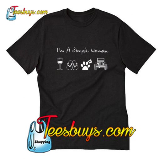 I’m a simple woman who loves wine flip flop dog and jeep T-Shirt Pj