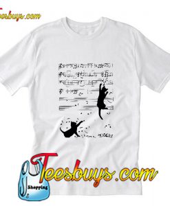 Two Black Cats Play With Music Notes T-Shirt Pj