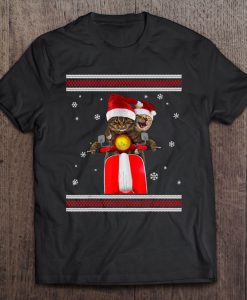 Funny Cat Riding Motorbike Christmas T-SHIRT NT