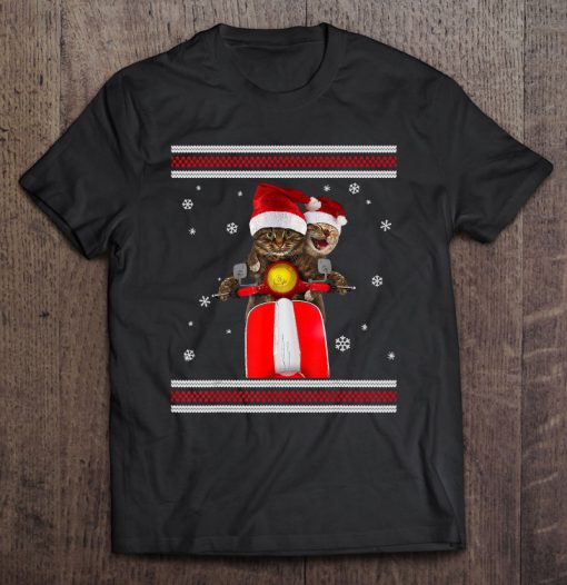 Funny Cat Riding Motorbike Christmas T-SHIRT NT