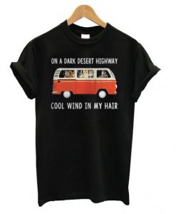 Hippie car and cat on a dark desert highway T shirt
