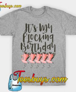 It's My Flocking Birthday Pink Flamingo Flock Dark Text print T-Shirt-SL