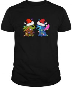 Santa Baby Yoda And Stitch Christmas Light T-Shirt-SL