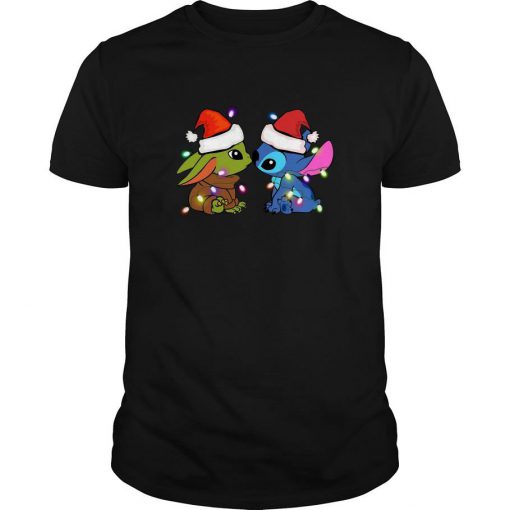 Santa Baby Yoda And Stitch Christmas Light T-Shirt-SL