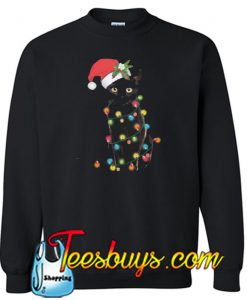 Santa Black Cat Tangled Up In Lights Christmas Santa Graphic Long Sleeve sweatshirt SN