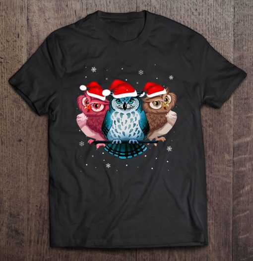 Owl Santa Hat Christmas T-SHIRT NR