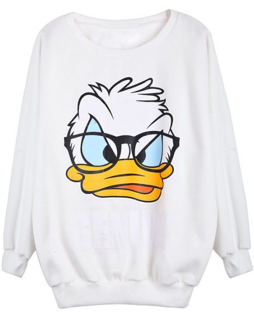 White Long Sleeve Donald Duck Print Sweatshirt NT