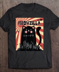Meowzilla Godzilla Cat Kitten Japanese Anime Sunset Vintage Retro T-SHIRT NT