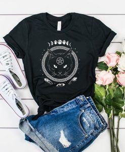 Gothic Moon Phase Witchcraft Cat t shirt RJ22