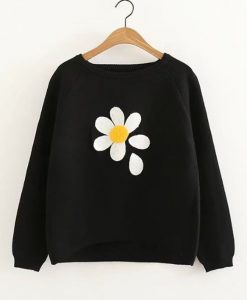 Raglan Sleeve Dip Hem Flower Sweater RJ22
