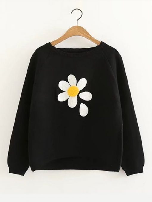 Raglan Sleeve Dip Hem Flower Sweater RJ22