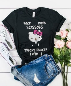 Hello Kitty Rock Paper Scissors Throat Punch i Win t shirt RJ22