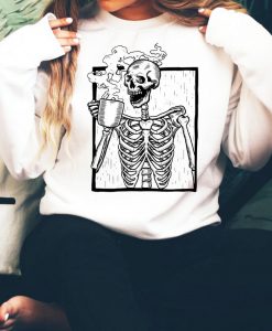The Ripper Drinking Coffee, Halloween Skeleton Drinking Coffee, Funny Halloween Sweatshirt RJ22