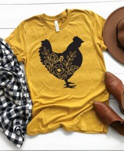 Chicken Silhouette with Flowers t shirt RJ22