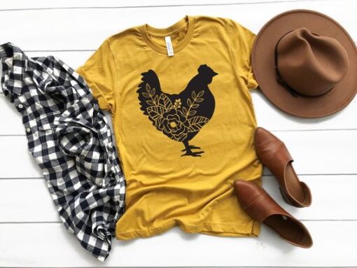 Chicken Silhouette with Flowers t shirt RJ22