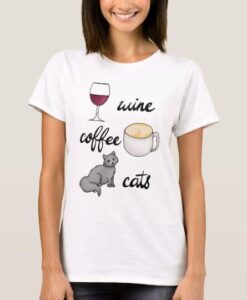 Wine Coffee Cats Funny Cute Cartoon t shirt RJ22