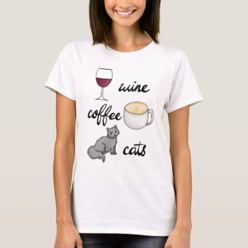 Wine Coffee Cats Funny Cute Cartoon t shirt RJ22