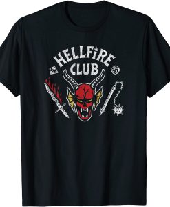 Stranger Things 4 Hellfire Club Skull & Weapons t shirt