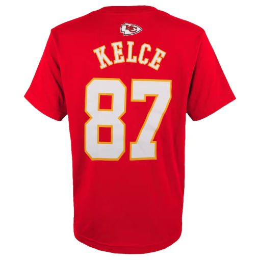Youth Travis Kelce Red T-Shirt Back.